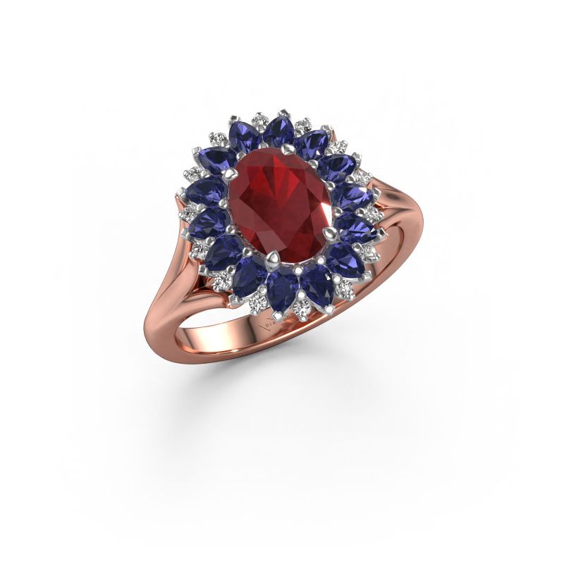 Verlovingsring Lidia 585 rosé goud robijn 8x6 mm