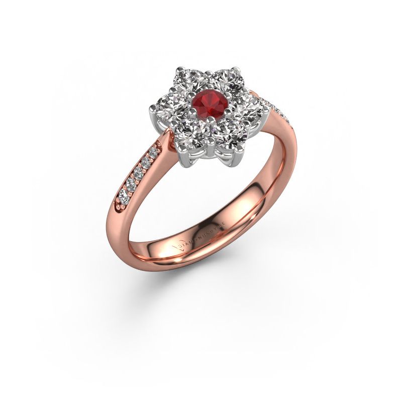 Verlovingsring Chantal 2 585 rosé goud robijn 1.7 mm