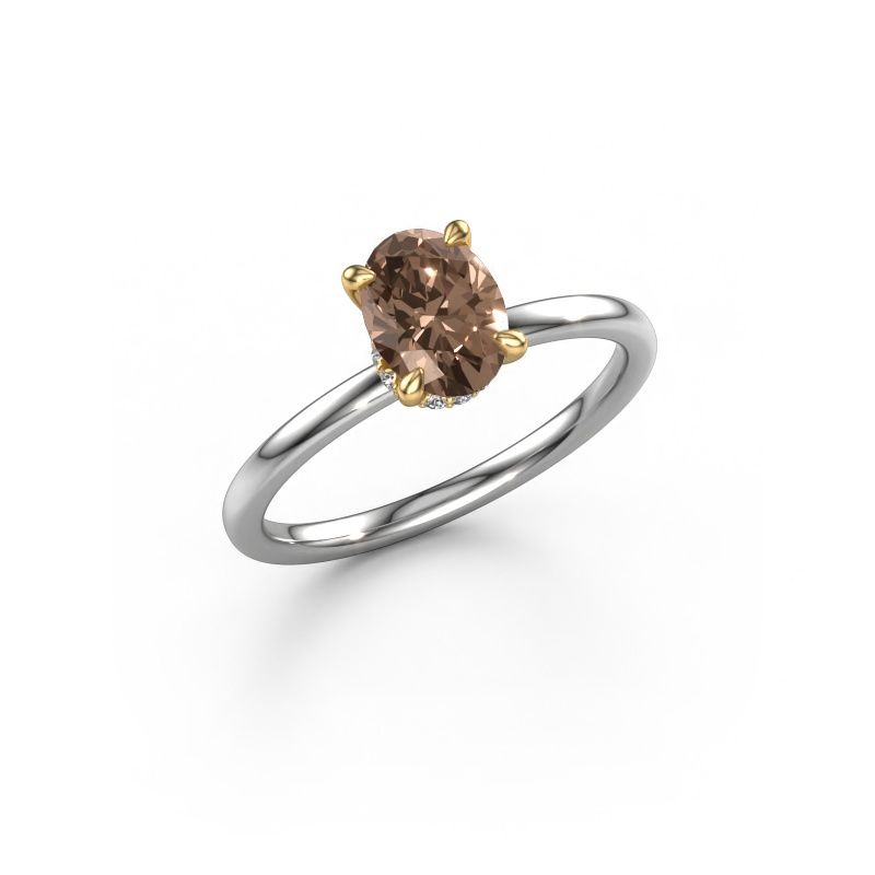 Engagement ring Crystal OVL 3 585 white gold brown diamond 0.80 crt