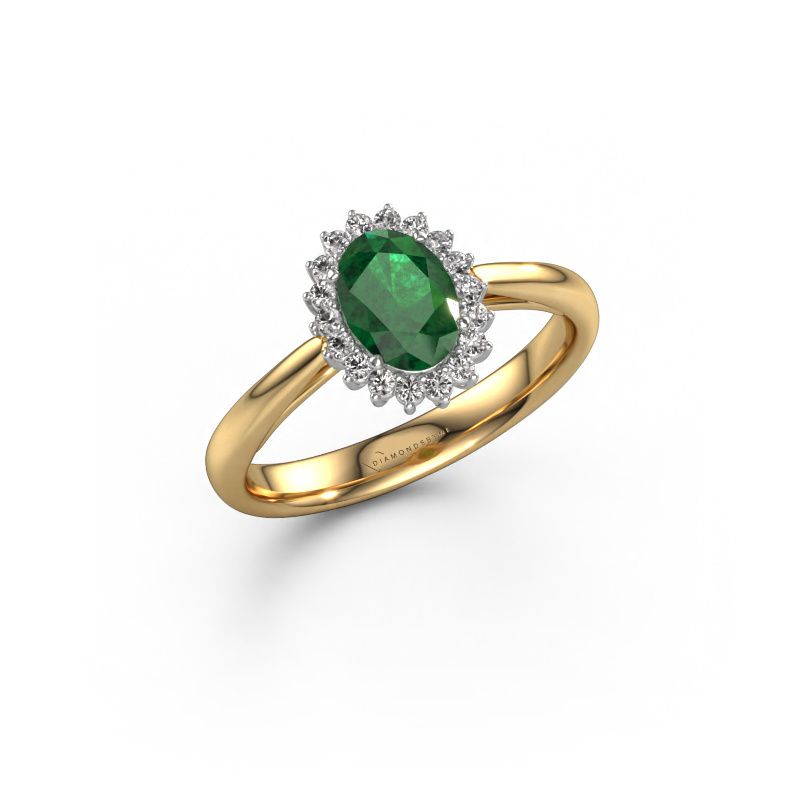Bague de fiançailles Tilly ovl 1 585 or jaune emeraude 7x5 mm
