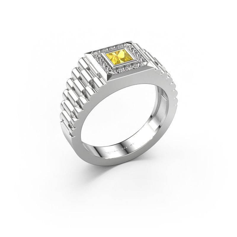 Heren ring Zilan 585 witgoud gele saffier 4 mm
