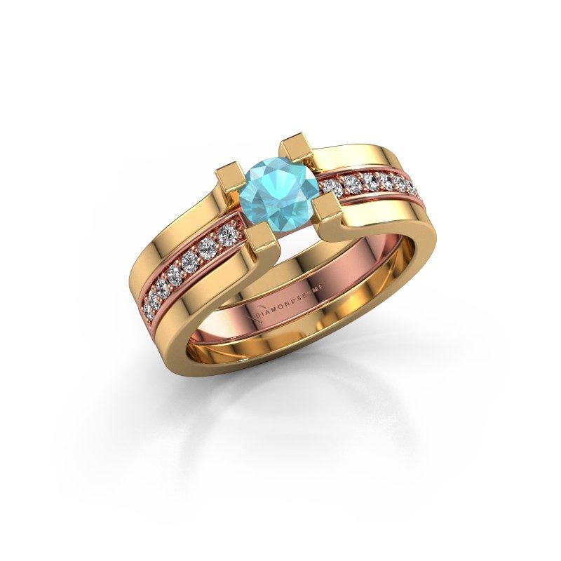 Image of Engagement ring Myrthe<br/>585 rose gold<br/>Blue topaz 5 mm