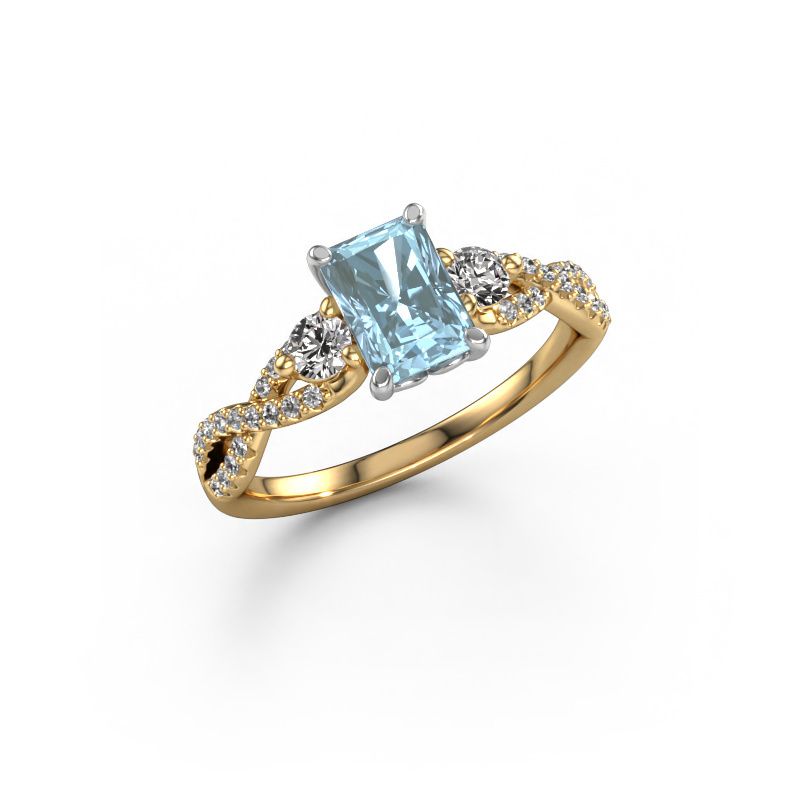 Engagement ring Marilou RAD 585 gold blue lab grown diamond 7x5 mm
