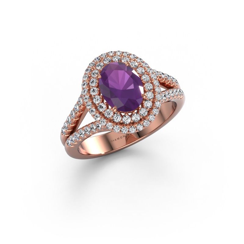 Bague de fiançailles Elvie OVL 585 or rose améthyste 8x6 mm