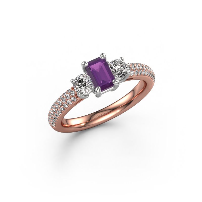 Bague de fiançailles Marielle EME 585 or rose améthyste 6x4 mm