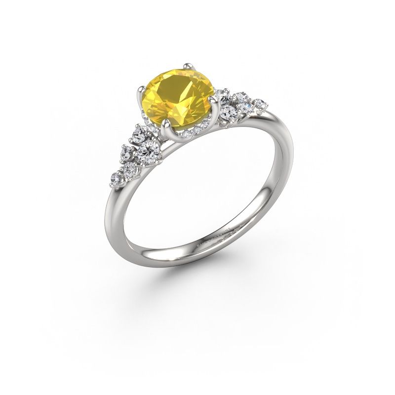 Bague de fiançailles Emma RND 950 platine saphir jaune 6.5 mm