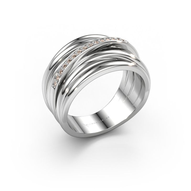 Bague Fien 585 or blanc diamant brun 0.095 crt