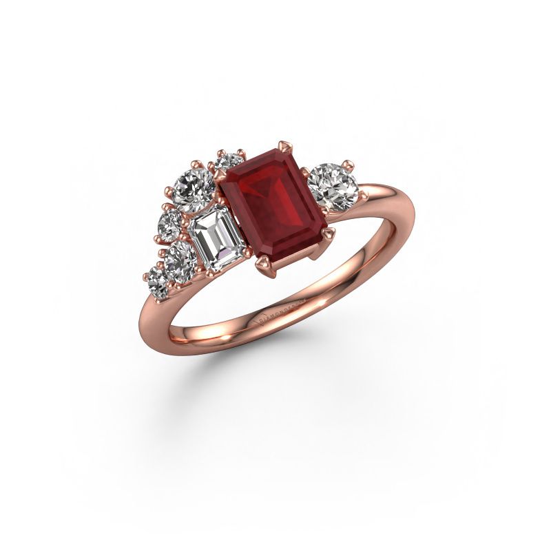 Ring Sabina 585 rosé goud robijn 7x5 mm