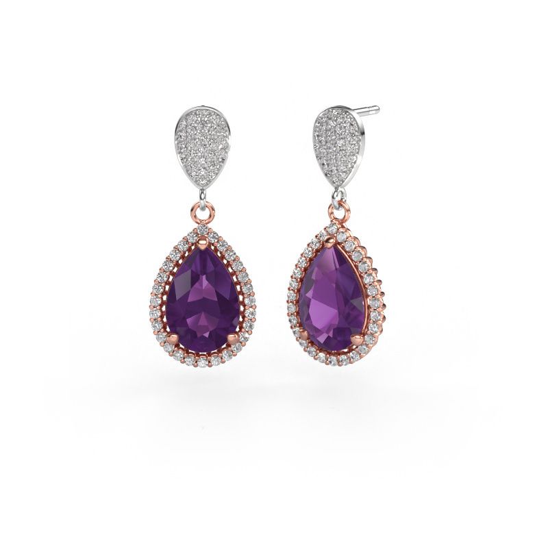 Pendants d'oreilles Tilly per 2 585 or rose améthyste 12x8 mm