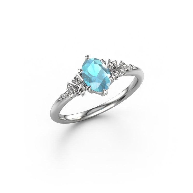 Ring Royce OVL 585 witgoud blauw topaas 7x5 mm
