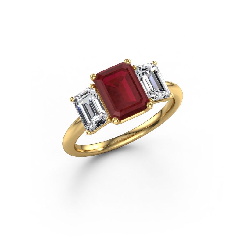 Verlovingsring Sandra 585 goud robijn 8x6 mm
