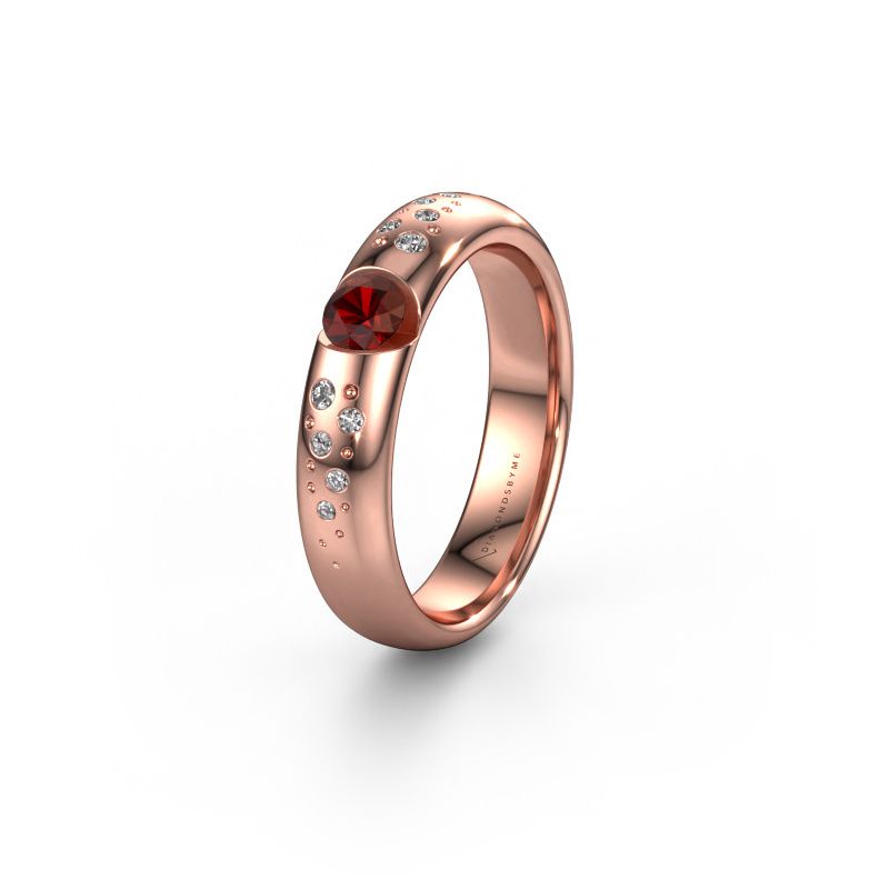 Wedding ring WH2104L34A 585 rose gold garnet ±4,5x1.7 mm