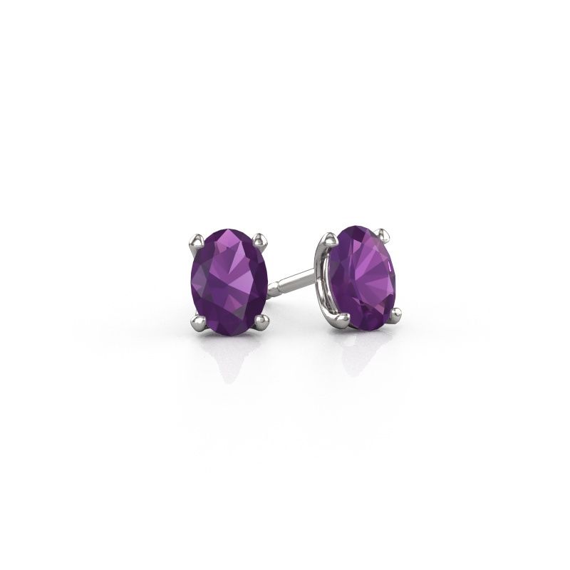 Stud earrings Sam OVL 585 white gold amethyst 7x5 mm