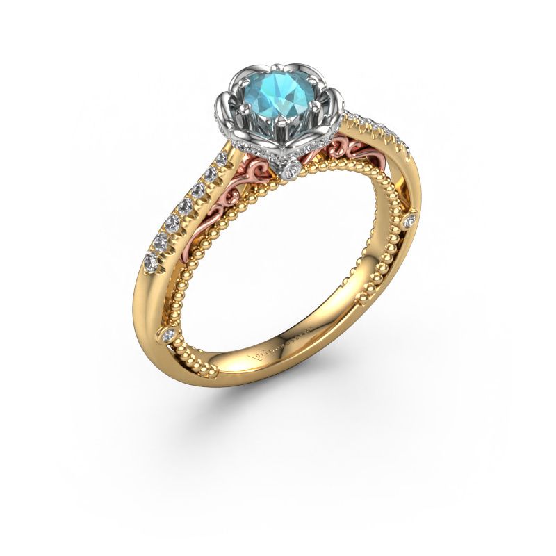Aanzoeksring Abbey 585 goud blauw topaas 4.2 mm