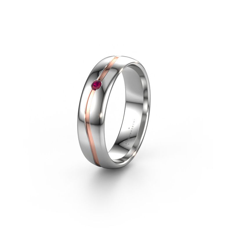 Trouwring WH0905L35X 585 witgoud rhodoliet ±5x1.7 mm