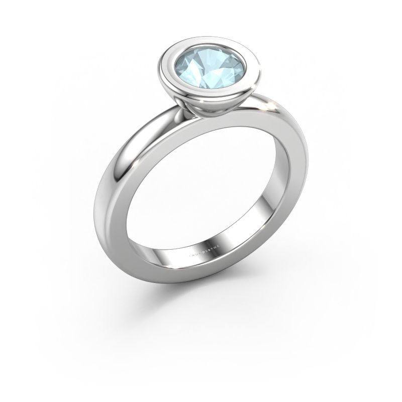 Stapelring Eloise Round 585 witgoud aquamarijn 6 mm