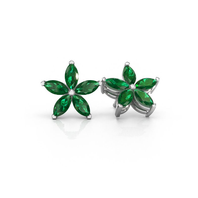 Stud earrings Sylvana 585 white gold emerald 5x2.5 mm