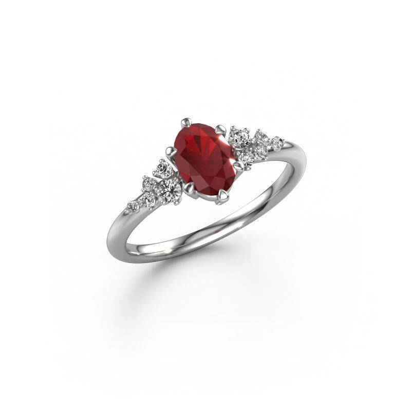 Ring Royce OVL 585 witgoud robijn 7x5 mm