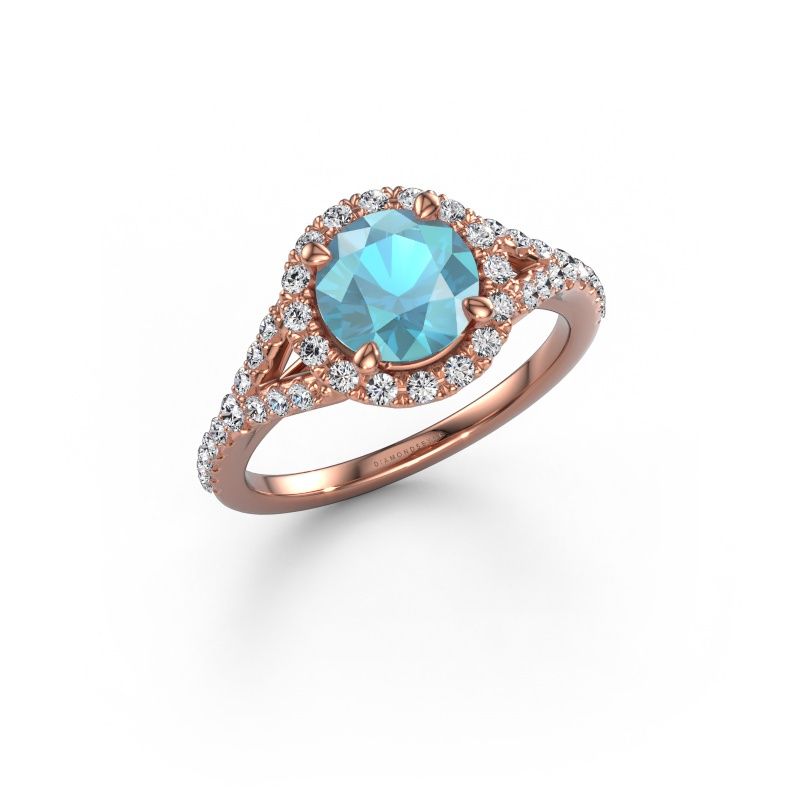 Bague de fiançailles Kimber RND 585 or rose topaze bleue 7 mm