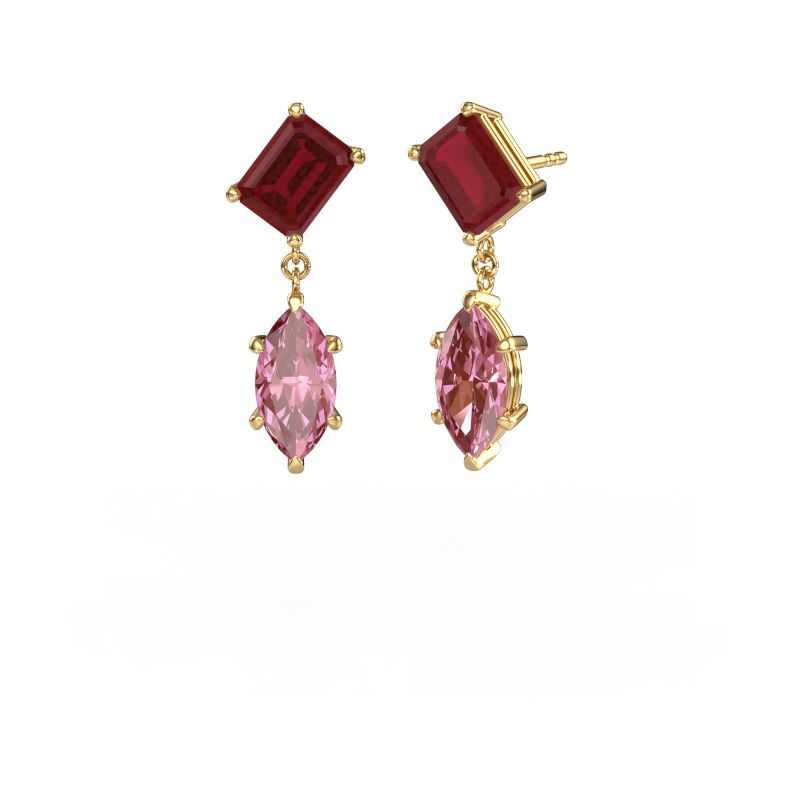 Oorhangers Toi et Moi EME MRQ 585 goud robijn 8x6 mm