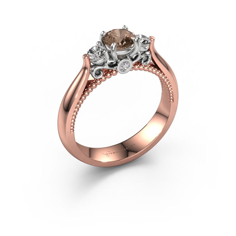 Bague de fiançailles Tiffani 585 or rose diamant brun 0.74 crt
