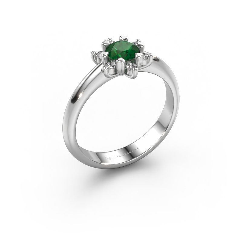 Ring Liesbeth 585 witgoud smaragd 5 mm