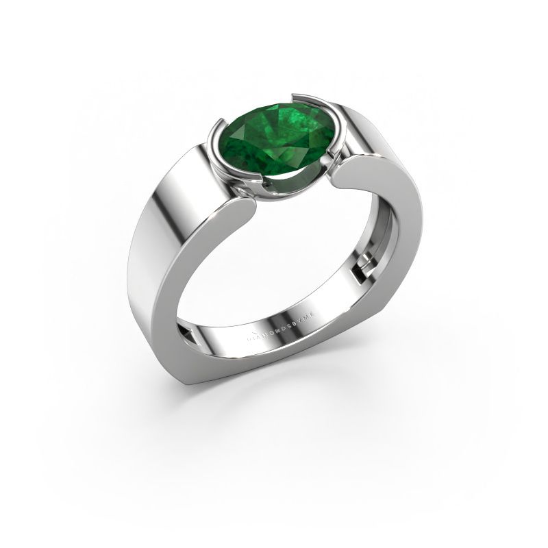 Ring Tonya 585 witgoud smaragd 8x6 mm