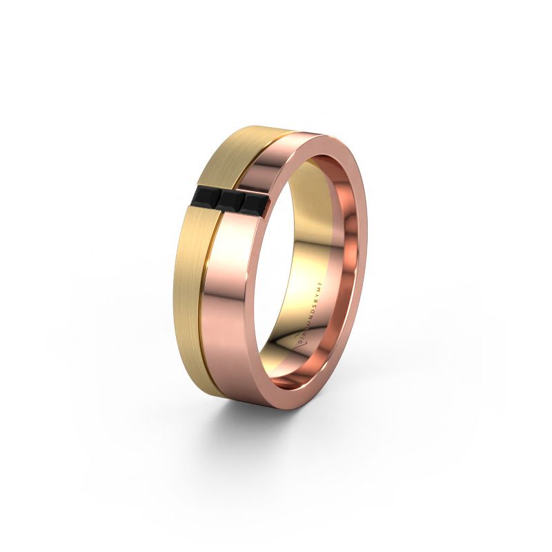 Trouwring WH0906L16A 585 rosé goud zwarte diamant ±6x1.7 mm