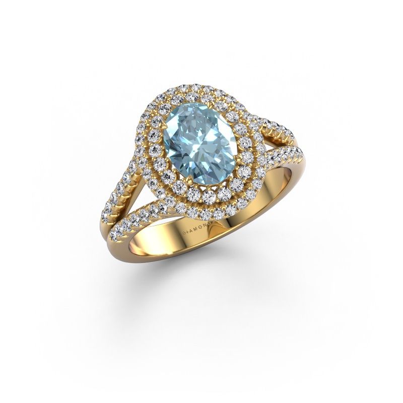 Engagement ring Elvie OVL 585 gold blue lab grown diamond 8x6 mm
