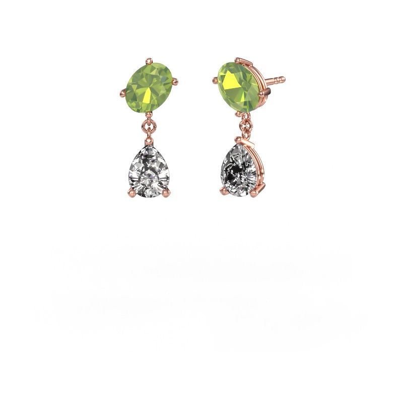 Boucles d'oreilles Toi et Moi OVL-PER 585 or rose péridot 8x6 mm