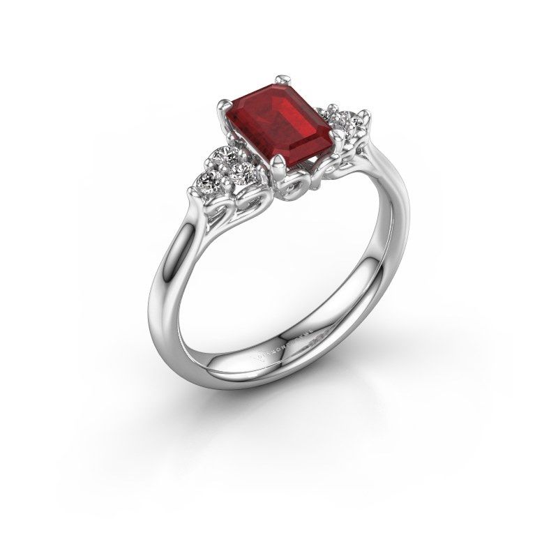 Afbeelding van Aanzoeksring Myrna EME<br/>585 witgoud<br/>Robijn 7x5 mm