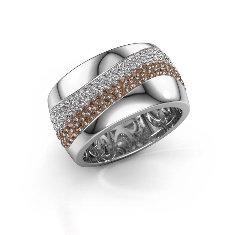 Luxe brede platina ring Ria | Gezet met bruine diamant edelstenen