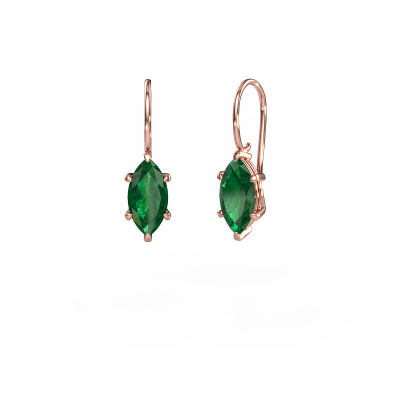 Pendants d'oreilles Cleo MRQ 585 or rose emeraude 12x6 mm