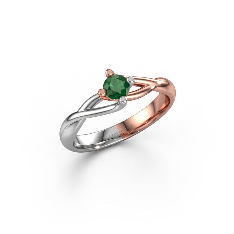 Bague de fiançailles Paulien 585 or rose emeraude 4 mm