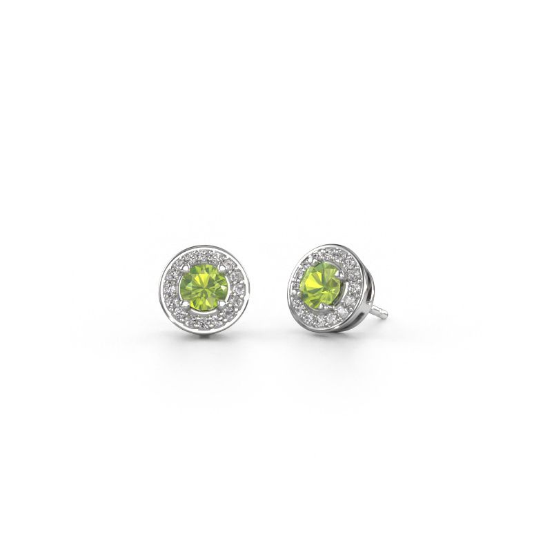 Clous d'oreilles Agaat 585 or blanc péridot 5 mm