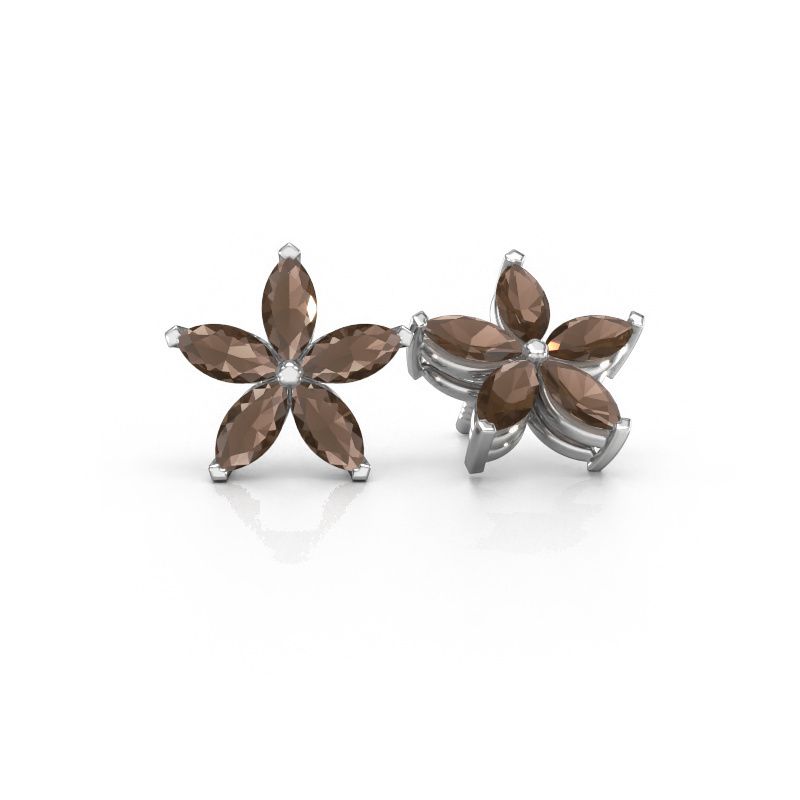 Stud earrings Sylvana 585 white gold smokey quartz 5x2.5 mm