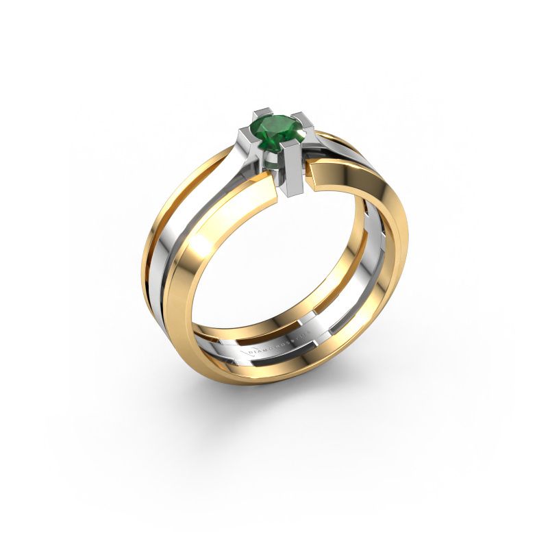 Bague pour homme Sem 585 or blanc emeraude 4.7 mm
