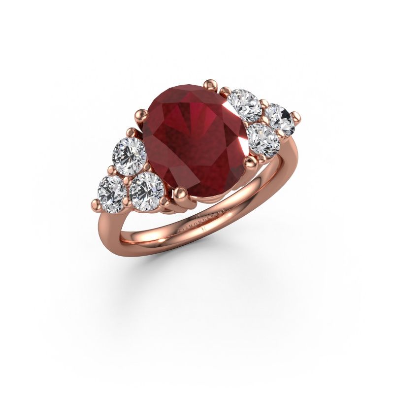 Verlovingsring Serenity OVL 585 rosé goud robijn 11x9 mm