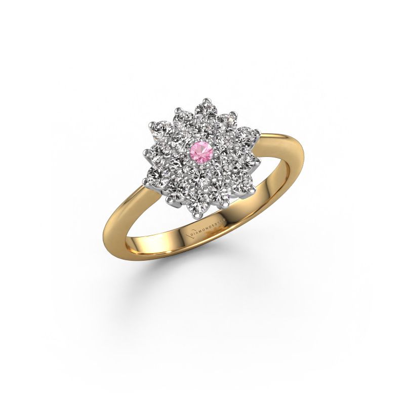 Verlovingsring Vickey 585 goud roze saffier 2 mm