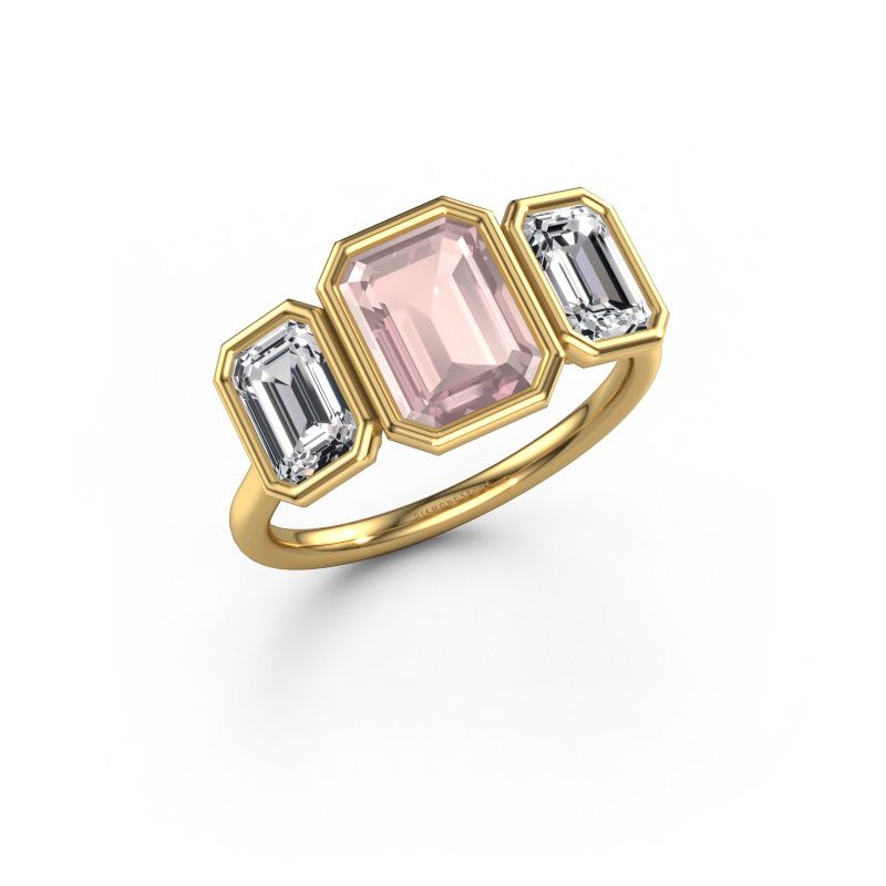 Anello di fidanzamento Lavon 3 EME 585 oro morganite champagne 8x6 mm