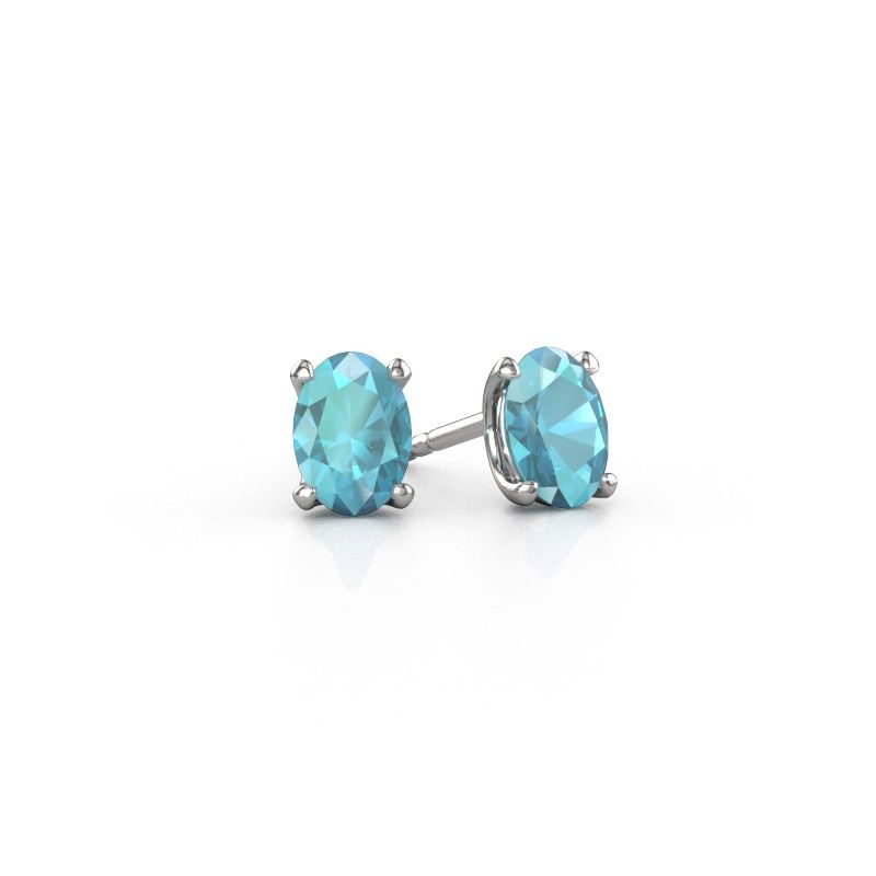 Clous d'oreilles Sam OVL 585 or blanc topaze bleue 7x5 mm