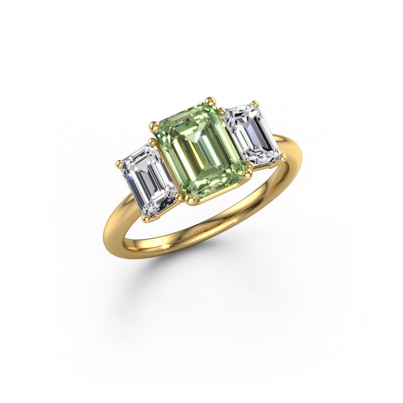 Engagement ring Sandra 585 gold green lab grown diamond 8x6 mm