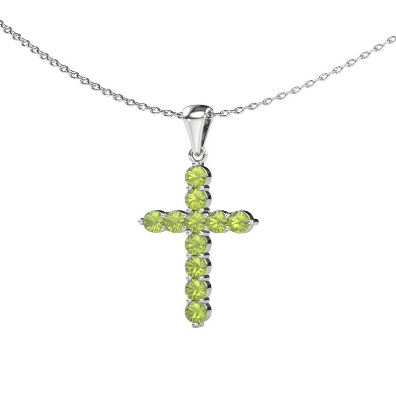 Pendant Cross 585 white gold peridot 2.5 mm