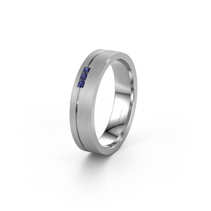 Trouwring WH0156L14X 585 witgoud saffier ±4,5x1.4 mm