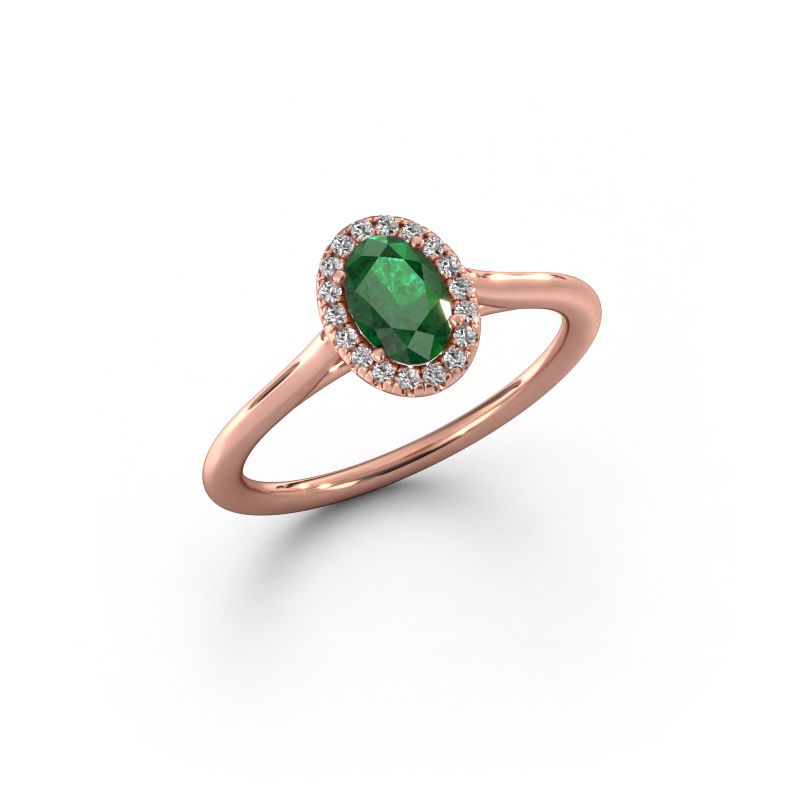 Bague de fiançailles Seline ovl 1 585 or rose emeraude 6x4 mm