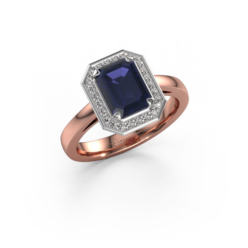 Verlovingsring Dodie 1 eme 585 rosé goud saffier 8x6 mm