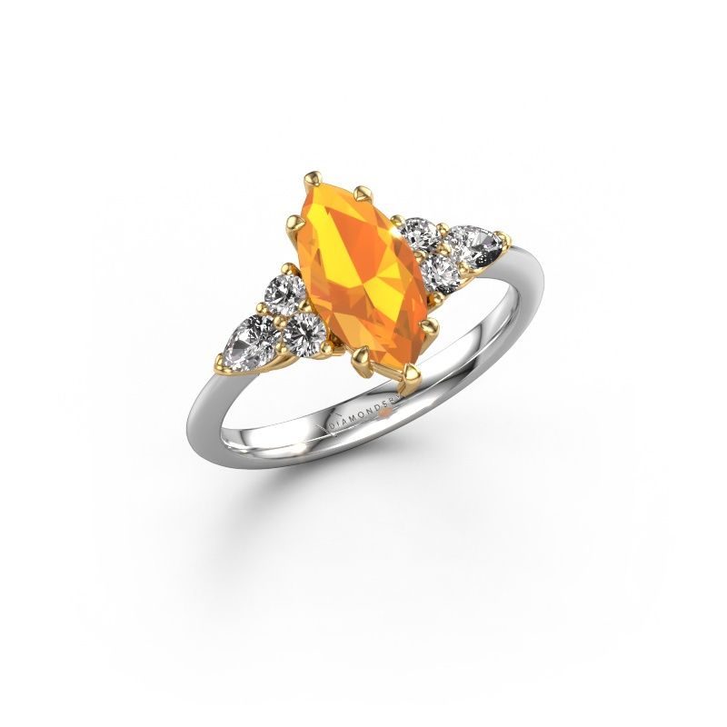 Bague de fiançailles Melani MRQ 585 or blanc citrine 11x5.5 mm