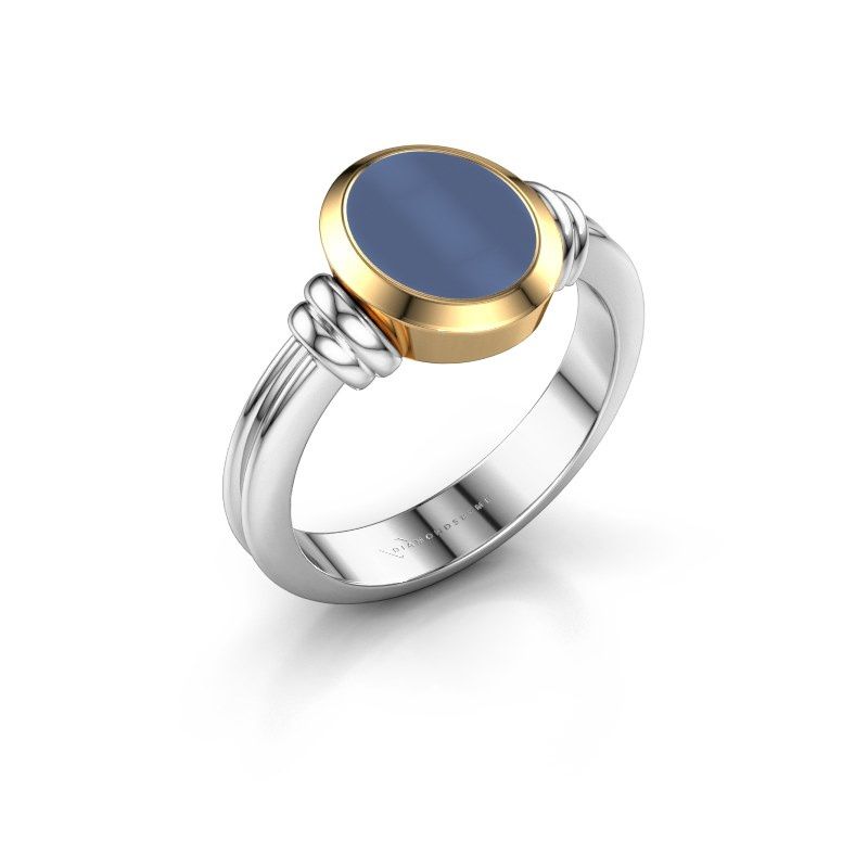Afbeelding van Zegelring brenda 1<br/>585 witgoud<br/>Blauw lagensteen 10x8 mm