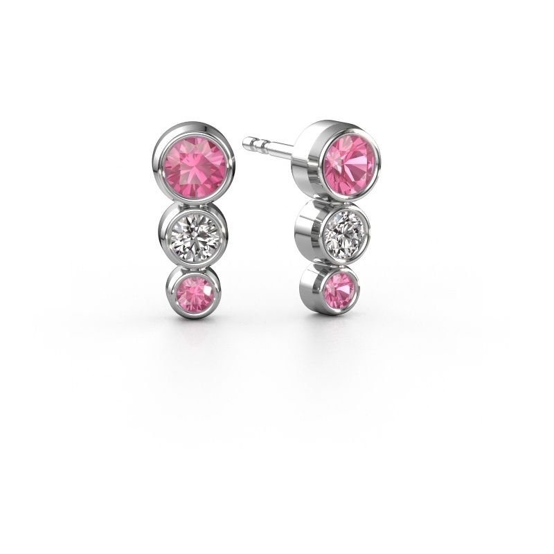 Stud earrings Linda 585 white gold pink sapphire 3 mm