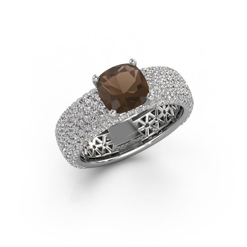Verlovings ring Darcy 585 witgoud rookkwarts 7 mm